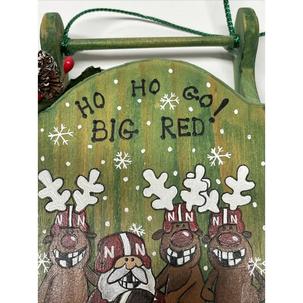 Christmas Football Wall Hanging Big Red Santa Sleigh Reindeer Green Hand Painted